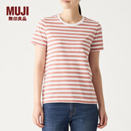 無(wú)印良品 MUJI 女式 印度棉天竺編織 圓領(lǐng)短袖T恤 BBB01A0S 粉紅色X條紋 XS