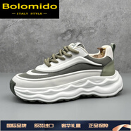 Bolomido國際輕奢男鞋2025夏新款厚底老爹鞋百搭增高透氣運動(dòng)鞋軟底休閑鞋 白綠 38