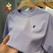 稻草人品牌保羅100%純棉t恤男短袖寬松夏裝純色百搭打底衫男圓領(lǐng)上衣服 淺紫 S