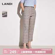 LANDI撞色格紋修身西裝褲女九分褲夏季新款高腰鉛筆褲 格紋 S