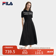 FILA 斐樂官方女裝連衣裙2025夏新款時尚休閑簡約修身短袖連身裙子 正黑色-BK XL 175/92A/XL