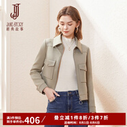 經(jīng)典故事（JANE STORY）經(jīng)典故事純色洋氣麂皮絨短外套女2024新款簡約氣質(zhì)拉鏈工裝風(fēng)上衣 J03 灰綠色 S