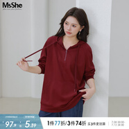 MsShe【新氧棉連帽衛(wèi)衣】大碼女裝春裝胖mm針織寬松女上衣 波斯紅色現(xiàn)貨 4XL