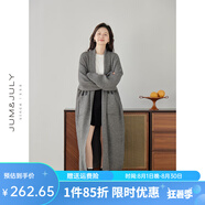 嘉茱莉2024秋新款中長(cháng)款針織外套女小個(gè)子寬松針織上衣V領(lǐng)毛衣開(kāi)衫顯瘦 水墨灰-長(cháng)款 F