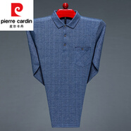 皮爾卡丹（pierre cardin）高檔純棉長(cháng)袖t恤男爸爸春秋裝中老年人翻領(lǐng)polo衫真口袋大碼體恤 蘭色 M