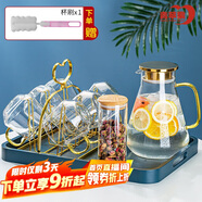 青蘋果耐熱玻璃冷水壺茶壺11件套 涼水壺水杯杯架托盤杯刷茶葉罐