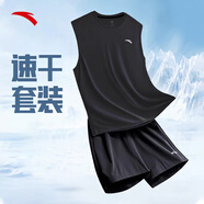安踏（ANTA）速干背心丨男透氣運動跑步2025夏季健身無袖上衣晨練服籃球坎肩 【速干新升級套裝】黑+黑 L (175) 建議130-150斤