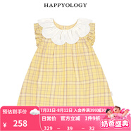 happyology英國(guó)兒童春夏款蕾絲連身裙女童花邊童裝裙子拼接連衣裙 黃紫格紋 92 (92cm)