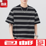 天爵鯊（SKYSIR SHARK）廣州白馬男裝廣東普寧男t恤衫高端正品條紋圓領(lǐng)T恤夏季青少年感校 699黑色 M 105-125斤