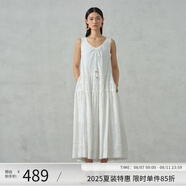 阿依蓮【商場(chǎng)同款】氣質(zhì)連衣裙女夏季2025新款度假風(fēng)海邊繡花吊帶長(zhǎng)裙子 象牙白 梔子白 M