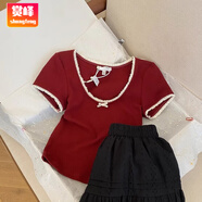 賞峰夏天減齡穿搭一整套搭配夏裝小個(gè)子顯高時(shí)尚氣質(zhì)半身裙子兩件套女 C1178紅色上衣/升級款單件 均碼 裙子請按照詳情頁(yè)尺碼大小