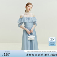 范思藍恩23FS12493 法式一字肩兩穿連衣裙女夏季新款海邊度假長裙 晴空藍 S