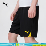 彪馬（PUMA）短褲男 夏季新款寬松男士休閑褲跑步健身晨練夜跑快干透氣運動褲 705752-26/黑色-黃色/偏大一碼 M 175/74A/推薦體重120-140斤
