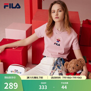 斐樂（FILA）官方女士短袖T恤夏印花運(yùn)動女裝針織短袖套頭衫小熊T刺繡上衣 麥町粉-PK L 170/88A
