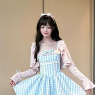 夢(mèng)琪嵐海鹽草莓溫柔甜美風(fēng)粉色針織外搭長(cháng)短款藍格吊帶裙顯瘦氣質(zhì)潮流 粉色開(kāi)衫單件 L 建議105-120斤