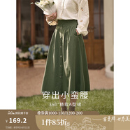 茵曼（INMAN）半身裙女士2025年春季女裝新款復(fù)古顯瘦通勤中長(zhǎng)款純棉長(zhǎng)裙子 茶綠色 -18518192 XL