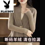花花公子（PLAYBOY）品牌羊毛針織開(kāi)衫女秋冬新款短款收腰寬松休閑顯瘦毛衣外套潮 紫絨駝 L 105-115斤