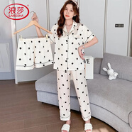 浪莎教師節禮物睡衣女夏季2025年新款短袖兩件套女生家居服禮盒 波點(diǎn)白（三件套）  【帶胸墊】 L 女-適合體重100-120斤
