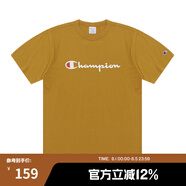 Champion夏季經(jīng)典款印花草寫LOGO圓領(lǐng)休閑運(yùn)動(dòng)T恤無性別冠軍短袖男女情侶 土黃色 M