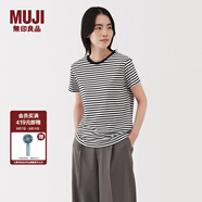 無印良品（MUJI）女式 天竺編織 圓領(lǐng)短袖T恤 上衣打底衫女款25年夏季女裝內(nèi)搭 黑色條紋 BB2P4C5S M (160/84A)