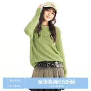 樂町圓領(lǐng)字母線套衫春季新款毛針織衫C2EEE1418 綠色 S