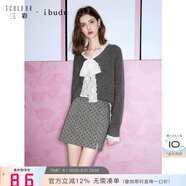 IBUDU2025春季新款高腰修身愛心植絨開叉短裙小A字半身裙女 花灰色 S