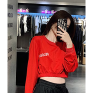 離境天爵士舞服裝女套裝學生爵士舞服裝女套裝春季歐美短高腰廣場舞演出 9059紅色上衣 S(建議78-92斤穿) 均碼