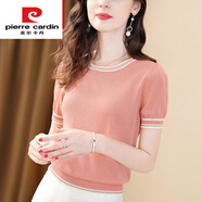 皮爾卡丹（pierre cardin）【撿漏】品牌真絲t恤22年夏季新款T恤短袖女百搭圓領(lǐng)亮絲針織衫洋 粉色 M 90-105斤