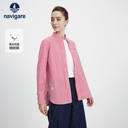 Navigare意大利小帆船女士長(cháng)袖襯衫寬松版立領(lǐng)襯衣2333043502 紅/白 L 