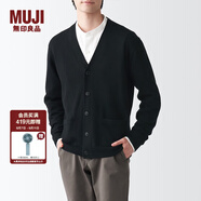 無印良品 MUJI 男式 美利奴羊毛可水洗V領(lǐng)開衫長袖針織衫男士毛衣冬季男款 黑色 S (165/84A)