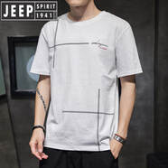 JEEP SPIRIT短袖男士T恤夏季2025新款潮牌潮流圓領(lǐng)五分薄款半袖體恤上衣 米白/2009 M