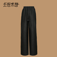 云思木想Ysimo-X摩登國(guó)風(fēng)2025夏季新款醋酸輕薄肌理休閑褲女13667 黑色短款 S
