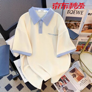 貝仙祺2025夏季新款女短袖T恤女POLO領(lǐng)短袖t恤男女夏季新款學(xué)院風(fēng)撞色寬 藍(lán)色 小字母 S 推薦70-90斤