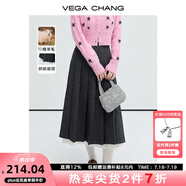VEGA CHANG【50%綿羊毛】灰色半身裙秋冬女2025拼接蕾絲毛呢裙子 星河灰 S