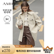 AMII2024冬新款BF風(fēng)寬松襯衫翻領(lǐng)口袋落肩立絨保暖毛呢大衣 灰棕 L (165)
