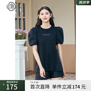固執(zhí)（OBSTINATE）夏季新款學院風圓領(lǐng)拼接泡泡袖t恤女裝上衣00032TX08216 黑色 S 160/80A