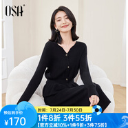 歐莎（OSA）復(fù)古紅色V領(lǐng)針織衫女冬季2025年新款軟糯毛衣收腰毛衣上衣 黑色 L