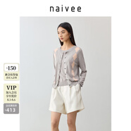 納薇（naivee）商場同款25夏新款高智感學(xué)院風(fēng)菱格紋針織開衫長袖 中灰 S 155/80A/S