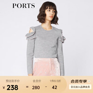 PORTS寶姿 新品女裝優(yōu)雅露肩荷葉邊毛針織衫SA9K435GZF015 探燈銀 XS