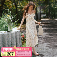 Olrain歐芮兒吊帶碎花連衣裙夏季女裝浪漫優(yōu)雅長(zhǎng)裙子度假沙灘裙 杏花色 S