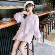 雷公仔5新款春秋女童小香風(fēng)長(cháng)袖連衣裙荷葉領(lǐng)泡泡袖連衣裙花邊. 粉紅色 110 cm