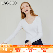 lagogo黑白雙色修身針織衫女拉谷谷春秋季新款V領(lǐng)百搭長袖打底衫 本白色(V1) M 160/38