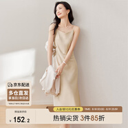 尚都比拉夏季氣質(zhì)V領(lǐng)通勤吊帶連衣裙高級感光澤性感純欲風(fēng)裙子 香檳色 XL