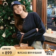 美洋（MEIYANG）子夜毛衣牦牛絨重工拉絨寬松隨性圓/V領(lǐng)針織衫百搭套頭休閑毛衣女 藏青（圓領(lǐng)版） S