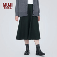 無(wú)印良品（MUJI）女式 彈力起毛 寬擺裙 休閑中長(zhǎng)款A(yù)字半身裙子女款秋季 BE1P4C3A 黑色 S (155/62A)