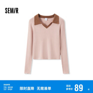 森馬毛衣女短款修身顯瘦簡約春秋撞色polo領(lǐng)毛衫復(fù)古109524107003