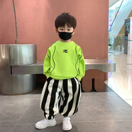 G.DUCK KIDS小黃鴨男童春裝套裝2025新款洋氣兒童薄荷曼波炸街男寶拼接帥氣潮 熒光綠 2303條紋字母套裝 90