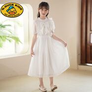G.DUCKKIDS女童夏裝2025新款兒童連衣裙中大童夏季長(cháng)款公主裙小女孩雪紡裙子 白色(搭配頭飾) 160 cm