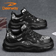 德?tīng)柣菽行逍?026夏季新款休閑鞋男士老爹鞋百搭軟底休閑厚底運動(dòng) 黑色 42