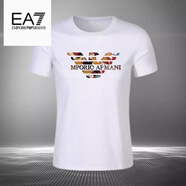 EMPORIO ARMANI EA7阿瑪尼夏季圓領(lǐng)短袖T恤男寬松體恤時(shí)尚印花半袖打底衫上衣 白色 M 112-124斤